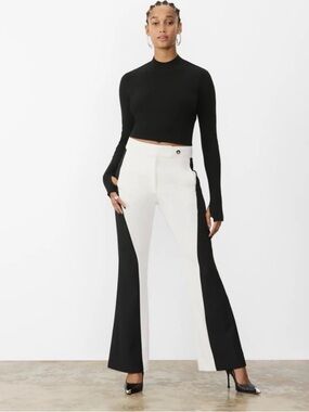 GSTQ Downtown Colorblock Flare Pant in Black/Ivory Size 4